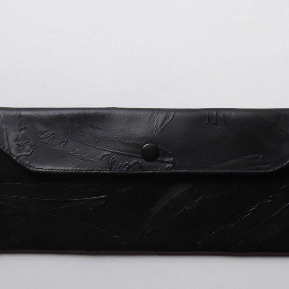 Viva Bags Of California Clutch Large Wallet Leather Black Feather - Picture 1 of 3